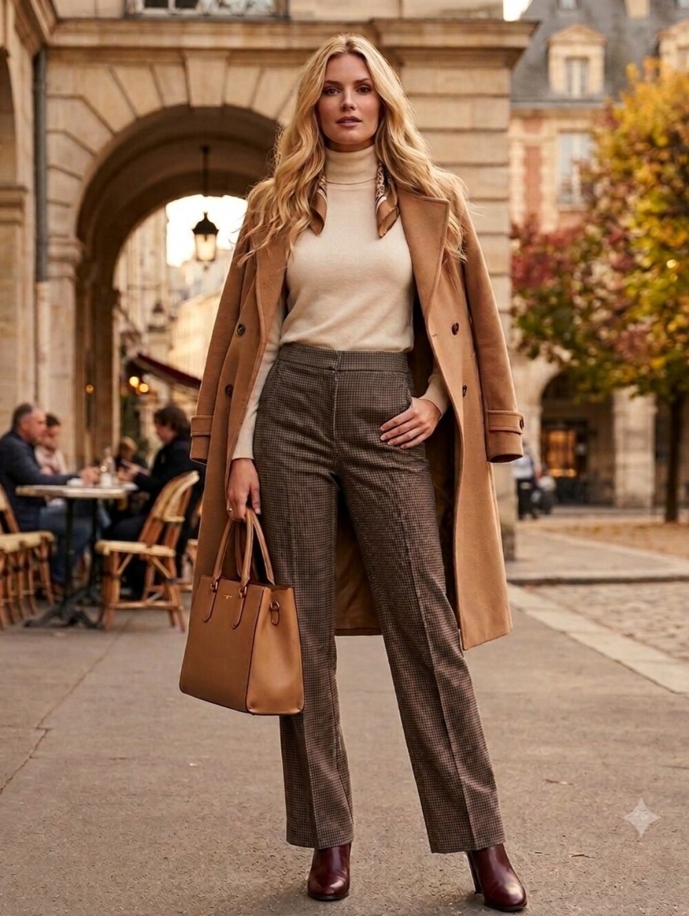 THEORY Womens Wool-Blend Brown Plaid Pants
